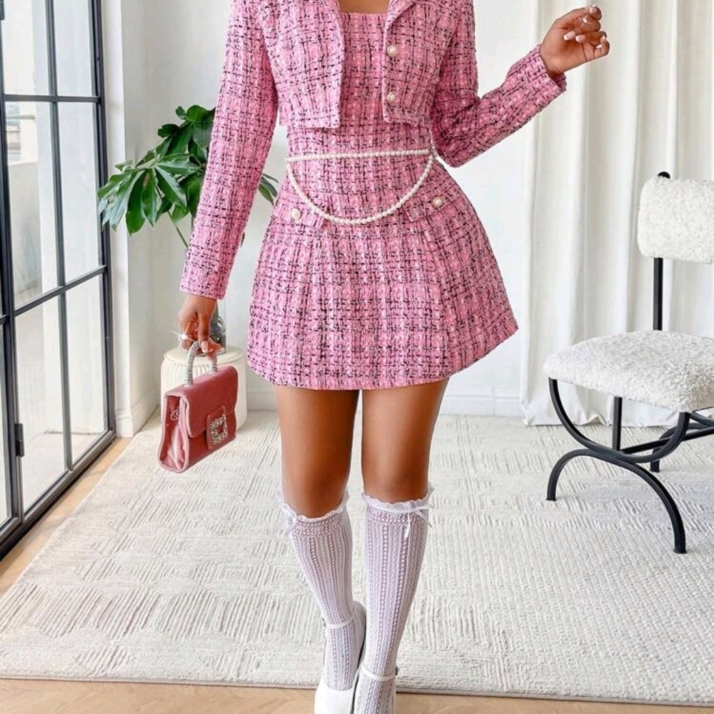 SHEIN Pink Strapless Dress with Jacket